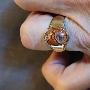 Mexican Opal Handcrafted Gold and Silver Ring.